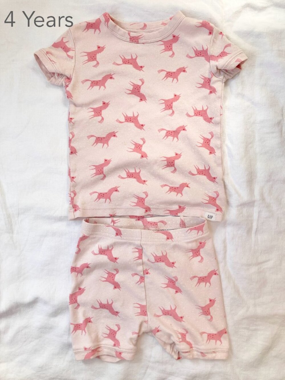 (🎨$3 PLAY) GAP 4 Years Toddler Girl Pink Unicorn Summer Pajamas Set Balletcore